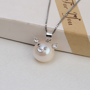 Ciondolo a forma di maialino barocco in argento S925 fatto a mano fai da te, per <span class=keywords><strong>collana</strong></span> di <span class=keywords><strong>perle</strong></span> irregolari, supporto cavo per gioielli da donna, accessorio per la creazione di gioielli - Product Image 2