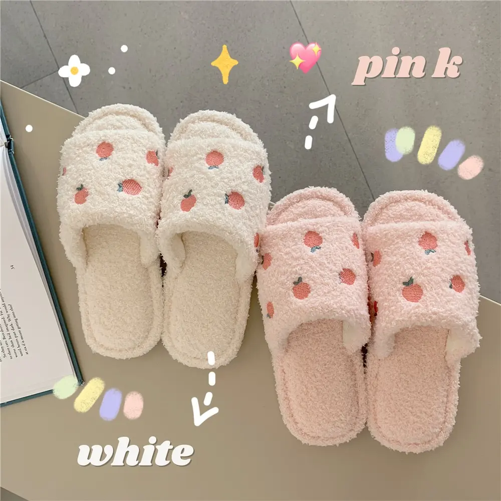Cute Girl heart Indoor Cotton Slippers Fashion New Autumn Winter Women's Home Household One-word Plush Slippers