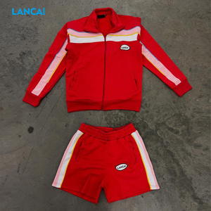 ชุดเซ็ต 2 ชิ้น ดีไซน์แบรนด์ปี 2026 ปักโลโก้ตามสั่ง แต่งขอบสีตัดกัน เสื้อแจ็คเก็ตแทร็ค กางเกงขาสั้นทรงบู้ตี้ สำหรับผู้หญิง - Product Image 2