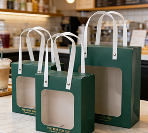 Bolsa de Regalo Ecológica Verde Oscuro con Ventana y Asa de Parche - Vietnam para Empaque de Lujo de Tamaño Personalizado Certificado - Product Image 5