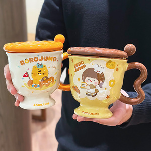 Tasse en céramique Zuo Mu Rorojump avec couvercle et cuillère, design mignon pour la maison, le bureau, cadeau, hiver 2025 - Product Image 4