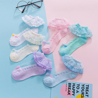 Chaussettes de princesse en dentelle fine d'été mignonnes pour filles Chaussettes courtes de bateau en maille respirante à cheville haute tricotée pour enfants