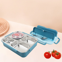 Boîte à lunch en acier inoxydable pour enfants et adultes avec récipient alimentaire isotherme à 4 compartiments et pot alimentaire isolé anti-fuite