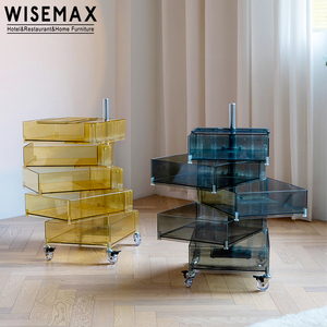 WISEMAX FURNITURE Acrylic 5 Tier Rolling <strong>Storage</strong> Rack Trolley Living Room Sofa Plastic <strong>End</strong> <strong>Table</strong> Bed Side <strong>Table</strong> with Wheel - Product Image 6