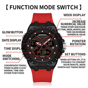 Reloj Digital SANDA 3198 para Hombre, Cronógrafo Luminoso con Alarma, Resistente al Agua, Deportivo y Moderno - Product Image 2