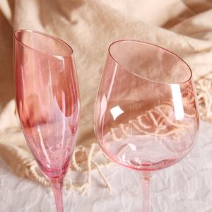 Verre à vin sans <span class=keywords><strong>plomb</strong></span> en cristal rose, sans pied, à coupe oblique, à bord incliné, pour bière, eau, champagne - Product Image 4