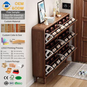 Meuble Zapatera en bois rustique de luxe, étagère de rangement pour chaussures de salon, rangement moderne, étagère ultra-fine, armoire - Product Image 1