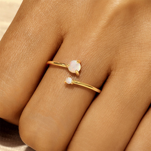 CANNER Wholesale 925 Sterling Silver 18K Yellow <b>Gold</b> Plated <b>Opal</b> Stone Adjustable Engagement <b>Ring</b> Women's Jewelry Wedding Party - Product Image 5