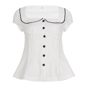 Blusa Femenina con Cintura Fruncida y Cuello Cuadrado, Estilo Pure Desire, Top Sencillo de Verano para Mujer, Camisa Casual y Linda - Product Image 6
