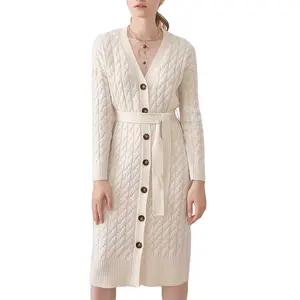 Rib V-neck Jacket 2022 Jacquard Custom Cardigan Long Sleeve Knitted Luxury Dress Women's Sweaters Crochet Ugly Jacquard Cable