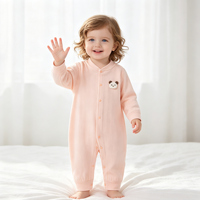 Combinaison bébé en coton doux et agréable pour la peau, à manches longues, boutonnée sur le devant, avec fermeture à pression à l'entrejambe, applique ours mignon, tenue quotidienne pour nouveau-né