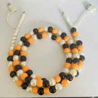 Câble de charge multi-prise USB Type C 4-en-1 perlé Orange et Noir pour Halloween – Cadeau de fête