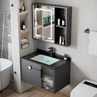 Ensemble de meubles de salle de bain en aluminium miroir avec finition laquée LED imperméable moderne, lavabo en céramique, design mural pour la maison et l'hôtel