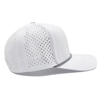 Op maat gemaakte blanco touwhoed 5-delige geperforeerde performance cap lasergesneden wit verstelbare snapback groothandel OEM lage minimale bestelhoeveelheid