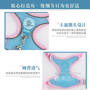 Harnais pour chat en nylon réglable, respirant, réfléchissant, taille petite et moyenne, rose, bleu clair, couleur unie, ensemble laisse pour animal de compagnie - Product Image 4