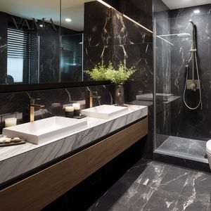 VAMA Coiffeuse de salle de bain suspendue au mur avec dessus en pierre artificielle AN07-7 design ouvert personnalisé - Product Image 4