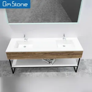 GMストーン2078ダブルシンク固体表面壁掛け洗面台バスルーム人工石シンク