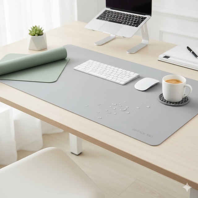 Premium Silicone Leather Desk Mat Mouse PadAnti-Scratch Stain Resistant Waterproof Office Table Protector, Luxury Vegan Leather