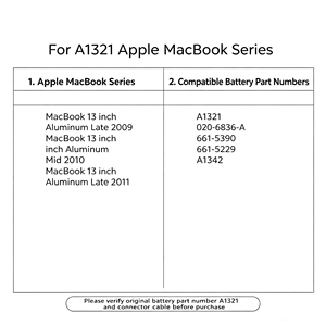 Batería para Portátil <span class=keywords><strong>A1321</strong></span> A1286 (Mediados de 2009 Mediados de 2010) para <span class=keywords><strong>MacBook</strong></span> <span class=keywords><strong>Pro</strong></span> de 15 Pulgadas, Batería <span class=keywords><strong>A1321</strong></span> A1286 MC371LL/A MC372LL/A MB985 MB986 MC118 - Product Image 3