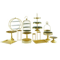 Ensemble de présentoirs à desserts de style européen, luxe léger, avec plateau à desserts et pâtisseries doré pour mariage, hôtel