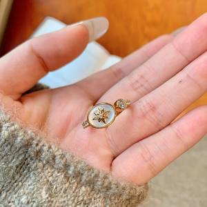 Puxin moda mujer redondo personalidad moda piedra preciosa cristal anillo octagrama estrella anillo para niñas - Product Image 2