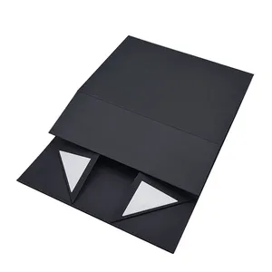 에코 친화적 인 로고 디자이너 골판지 포장 자기 폐쇄 사용자 정의 검은 신발 로고가있는 접이식 자기 종이 선물 상자