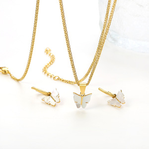 ชุดเครื่องประดับเปลือกหอยสีขาวรูปผีเสื้อ สร้อยคอและต่างหูสแตนเลสสำหรับผู้หญิง ของขวัญ - Product Image 2