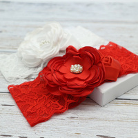 Serre-tête en dentelle extensible vintage avec fleur en satin et perles, accessoires pour cheveux, bandeaux en dentelle pour femmes et filles