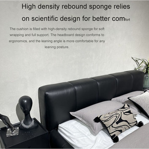 Mlifel Italian Style Genuine Leather Bed Double Size Modern Minimalist Upholstered <b>Headboard</b> Black Pixel Bed Master Bedroom - Product Image 3