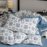 Parure de lit 4 pièces en coton 100% motif tournesol, housse de couette florale de luxe, drap plat et 2 taies d'oreiller incluses