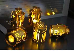 Lanterne de petite taille en forme de château du Moyen-Orient, décoration de festival des lanternes, lampe à vent dorée ajourée, Ramadan, alimentée par batterie, <span class=keywords><strong>bougie</strong></span> LED - Product Image 3