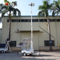 Tour de surveillance solaire mobile avec 2 panneaux bifaciaux 600W, boîtier rotatif à 360 degrés, sans entretien, autonomie de 72h pour la surveillance des chantiers