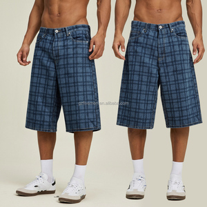 Pantalones Cortos Anchos con Cremallera y Botones, Estilo Urbano y <span class=keywords><strong>de</strong></span> Trabajo, Bermuda Holgada Personalizada, Casual, para <span class=keywords><strong>Hombre</strong></span>, con Estampado a Cuadros, Largura hasta la Rodilla - Product Image 1