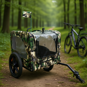 Remorque de vélo pliable camouflage pour animaux de compagnie, capacité maximale 20 kg, transport chien et chat pour camping et voyages en extérieur - Product Image 2