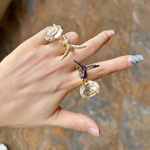 Hot Bán Vòng Đồ Trang Sức Chim Hình Dạng Micro Chèn Đầy Đủ Zircon Đá Quý Và Kim Cương Lớn 18K Mạ Vàng Đá Quý Nhẫn Phụ Nữ - Product Image 6