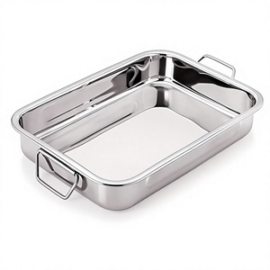 Plaque de cuisson en acier inoxydable de qualité supérieure avec grille de refroidissement pour four et barbecue, plateau de service profond ou peu profond avec poignée métallique - Product Image 1