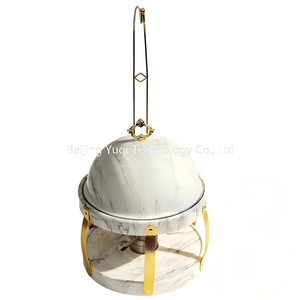 Chafing Dish Bulat Marmer Putih dengan Tutup Gantung, Server Buffet Pemanas Uap Stainless Steel 8L, Rak yang Dapat Disesuaikan - Product Image 4