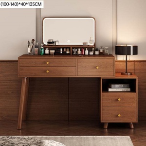 Chic Chinese Style Furniture Nut <strong>Brown</strong> Three Color LED Light Mirror Makeup <strong>Dressing</strong> <strong>Table</strong> with Cabinet Vanity for Bedroom - Product Image 4
