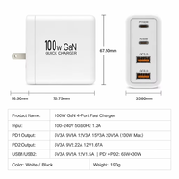 Chargeur mural rapide pour téléphone 100W GaN 4 ports PD QC3.0, adaptateur avec prise amovible, logo personnalisé pour téléphone portable