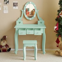 Coiffeuse en bois rose pour le maquillage, table à langer pour filles avec miroir LED et tiroirs, ensemble de coiffeuse pour enfants