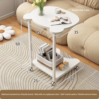 Table d'appoint moderne en forme de nuage avec plateau en MDF, table à roulettes à 2 niveaux de rangement, mobilier de salon pour petits espaces, table d'appoint à roulettes