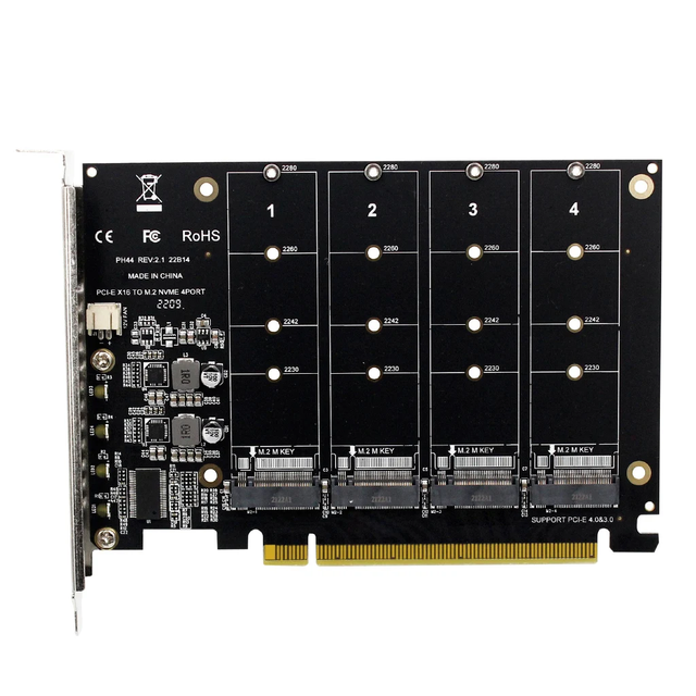NVMe M.2 M-Key 2230/2242/2260/2280 SSD Expansion Card 4-Bay 32Gbps PCI-E Array Supports 4 X M.2 SSD PCI Computer Accessory