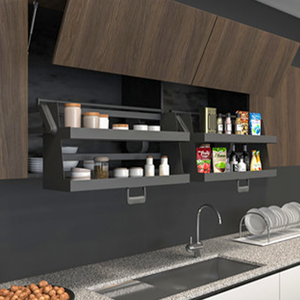 Luxury Kitchen <strong>Wall</strong> Cabinet Aluminum Double Tier Rotating Lifting Pull-Out Cabinet Mounted Spice <strong>Storage</strong> <strong>Basket</strong> - Product Image 1