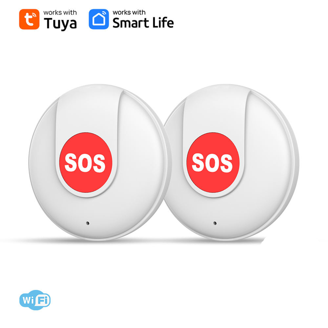 Tuya Smart WiFi SOS Button & One-Touch Emergency Panic for Elderly Care  Real-Time Notification White or Black Color Option