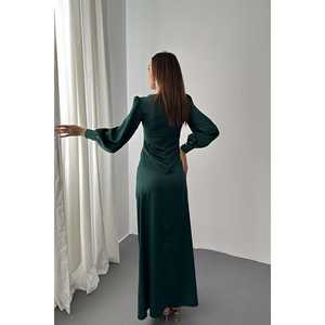Robe de mariée en satin vert émeraude à fente latérale et fronces, vente en gros - Product Image 1