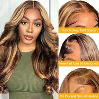 Perruque Lace Frontale Femme, Raie au Milieu, Grandes Ondulations, Cheveux Longs Bouclés, Volumineuse, Teinte Naturelle Brun/Blond, Superbe, Tendance et Pleine de Caractère