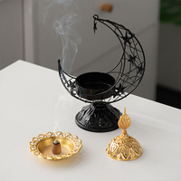 Brûleur d'Encens en Métal de Style Moyen-Oriental Portatif en Forme de Croissant de Lune, Décoration de Table, Encensoir Arabe pour l'Aïd