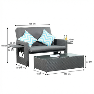 Ensemble <span class=keywords><strong>de</strong></span> canapé en rotin avec structure en acier moderne, dossier réglable et tables d'appoint, 2 places, mobilier <span class=keywords><strong>de</strong></span> <span class=keywords><strong>jardin</strong></span> pour terrasse - Product Image 6
