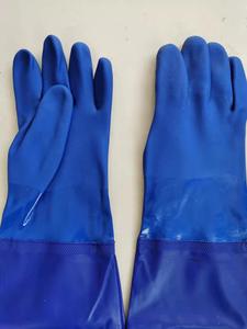 Широко используется для морского рыболовства, химически стойкая полная защита рук, удлиненная манжета, синяя Водонепроницаемая Перчатка из ПВХ - Product Image 6