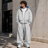 Ensemble survêtement streetwear oversize en coton imprimé épais, pantalon large empilé et sweat à capuche, effet délavé à l'acide – Fabricant